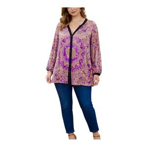 Investments Purple Paisley Boho Mandala Blouse Size 20W Romantic Bohemian